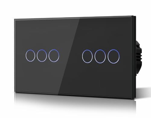 BSEED Doppelt Touch Lichtschalter 3-Fach 1-Wege Glasscheibe Wandlichtschalter Kein Neutralleiter, KEIN-WIFI,Gehärtete Kristallplatte Schalter mit LED Hintergrundbeleuchtung, Eingebettet Schwarz BSEED Doppelt Touch Lichtschalter 3-Fach 1-Wege Glasscheibe Wandlichtschalter Kein Neutralleiter, KEIN-WIFI,Gehärtete Kristallplatte Schalter mit LED Hintergrundbeleuchtung, Eingebettet Schwarz von BSEED