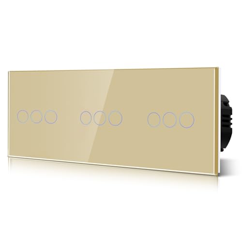 BSEED Drei Touch Lichtschalter 3 Fach 2 Wege Normaler Berührungsschalter Kein Neutralleiter Glasscheibe 228mm Wandleuchtenschalter Gold BSEED Drei Touch Lichtschalter 3 Fach 2 Wege Normaler Berührungsschalter Kein Neutralleiter Glasscheibe 228mm Wandleuchtenschalter Gold von BSEED