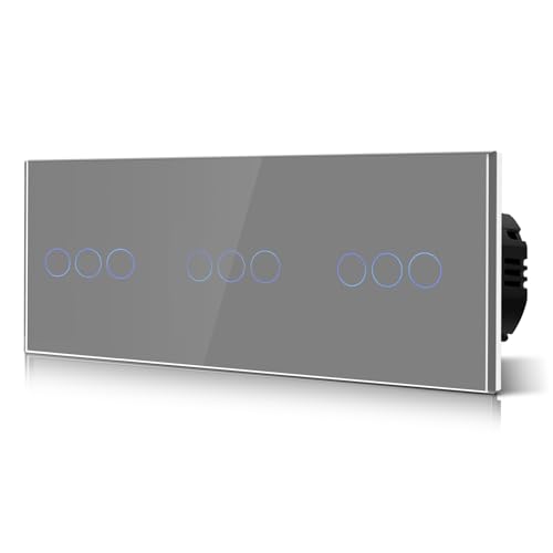 BSEED Drei Touch Lichtschalter 3 Fach 2 Wege Normaler Berührungsschalter Kein Neutralleiter Glasscheibe 228mm Wandleuchtenschalter Grau BSEED Drei Touch Lichtschalter 3 Fach 2 Wege Normaler Berührungsschalter Kein Neutralleiter Glasscheibe 228mm Wandleuchtenschalter Grau von BSEED