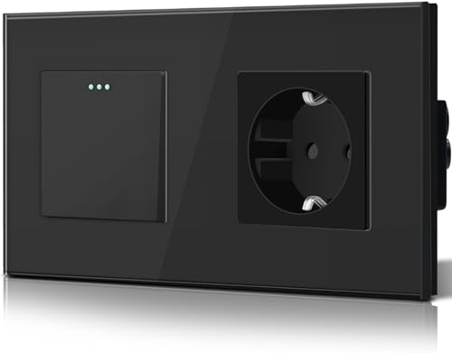 BSEED Druckknopf lichtschalter glas und 16A AC EU Steckdose Glasscheibe 1 Fach 2 Weg Wandschalter Schwarz BSEED Druckknopf lichtschalter glas und 16A AC EU Steckdose Glasscheibe 1 Fach 2 Weg Wandschalter Schwarz von BSEED