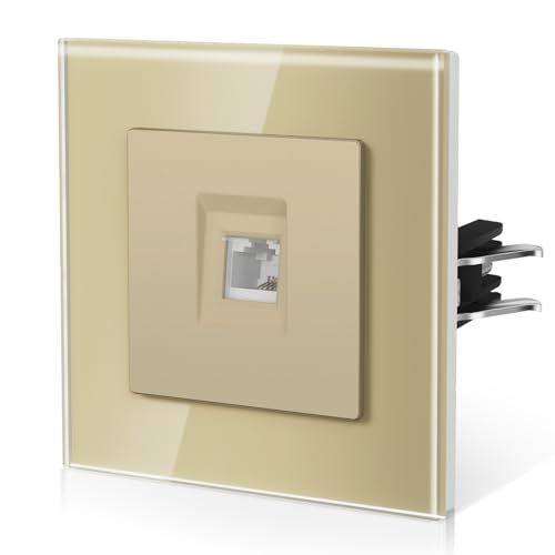 BSEED Einzelne Telefonsteckdose aus Glas,Unterputz Wandsteckdose mit Krallen, NEU E-Serie, 86mm Gold von BSEED