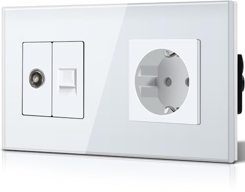 BSEED Kristall Glas Platte 16A EU-Steckdose mit TV- und PC-Anschlüssen 100-220V AC-Steckdosen Weiß von BSEED