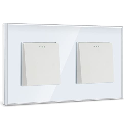 BSEED Lichtschalter 1 Fach 1 Weg +1 Fach 1 Weg Glas Lichtschalter Unterputz Taste Schalter Wandschalter Weiß Kristall Kippschalter von BSEED