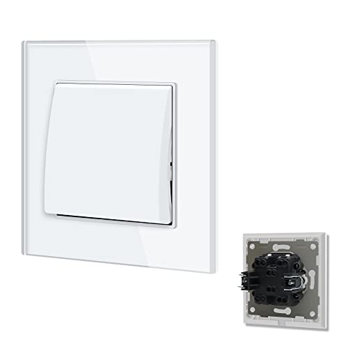 BSEED Lichtschalter 1 Fach 1 Weg Glas Lichtschalter Unterputz Ein- / Ausschalter Unterputz Taste Schalter Light Switch Wandschalter Weiß von BSEED