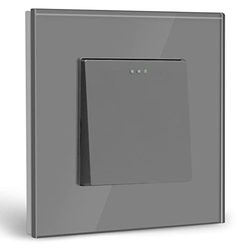 BSEED Lichtschalter 1 Fach 1 Weg Glas Lichtschalter Unterputz Taste Schalter Wandschalter Grau Kristall Kippschalter von BSEED