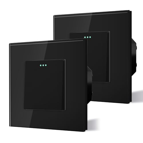 BSEED Lichtschalter 1 Fach 1 Weg Glas Unterputz Taste Schalter Wandschalter Kippschalter 2 Pack Schwarz von BSEED
