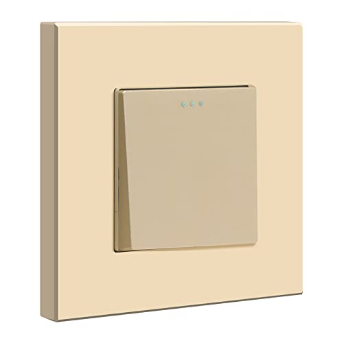 BSEED Lichtschalter 1 Fach 1 Weg PC Panel Lichtschalter Unterputz Taster Schalter Wandschalter Schalter Unterputz Light Switch für Wohnzimmer, Küche, Büro, Gold-86mm von BSEED