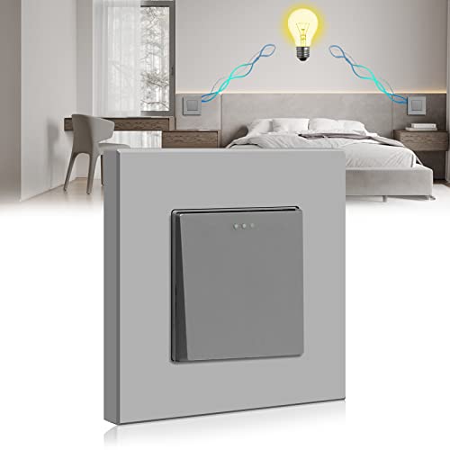 BSEED Lichtschalter 1 Fach 2 Weg, Wechselschalter, PC Panel Lichtschalter Unterputz, Taster Schalter, Wandschalter Schalter Unterputz, Light Switch für Wohnzimmer, Küche, Büro, Grau-86mm von BSEED