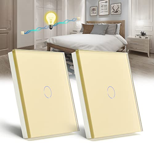 BSEED Lichtschalter 1 Fach 2 Weg Wandschalter gehärtetes Glas Touchscreen-schalter 86mm Unterputzschalter Golden - 2 pack(Nicht Smart Schalter) von BSEED