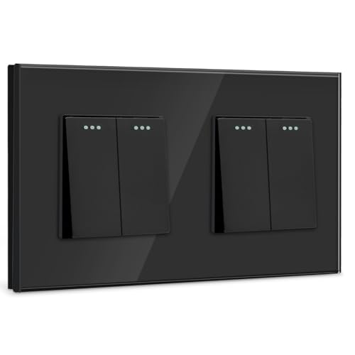 BSEED Lichtschalter 2 Fach 1 Weg +2 Fach 1 Weg Glas Lichtschalter Unterputz Taste Schalter Wandschalter Schwarz Kristall Kippschalter BSEED Lichtschalter 2 Fach 1 Weg +2 Fach 1 Weg Glas Lichtschalter Unterputz Taste Schalter Wandschalter Schwarz Kristall Kippschalter von BSEED