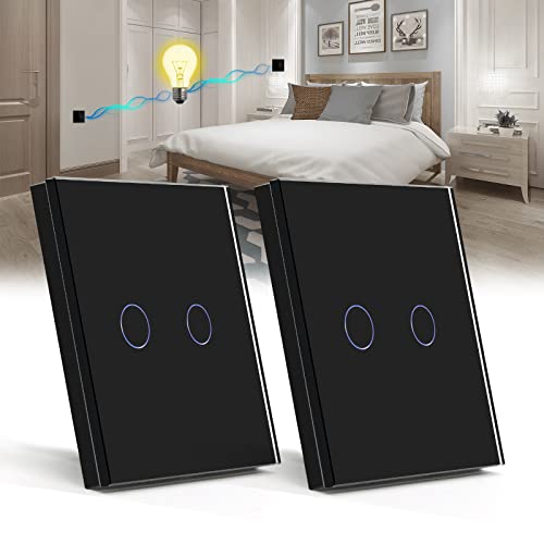 BSEED Lichtschalter 2 Fach 2 Weg Wandschalter gehärtetes Glas Touchscreen-schalter 86mm Unterputzschalter Schwarz - 2 pack(Nicht Smart Schalter) von BSEED