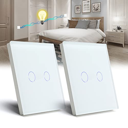 BSEED Lichtschalter 2 Fach 2 Weg Wandschalter gehärtetes Glas Touchscreen-schalter 86mm Unterputzschalter Weiß - 2 pack(Nicht Smart Schalter) von BSEED