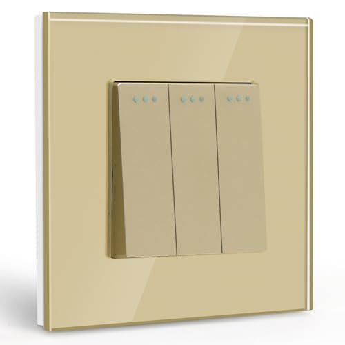 BSEED Lichtschalter 3 Fach 1 Weg Glas Lichtschalter Unterputz Taste Schalter Wandschalter Gold Kristall Kippschalter BSEED Lichtschalter 3 Fach 1 Weg Glas Lichtschalter Unterputz Taste Schalter Wandschalter Gold Kristall Kippschalter von BSEED