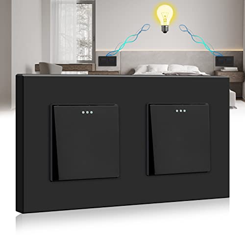 BSEED Lichtschalter Doppel 1 Fach 2 Weg, Wechselschalter, PC Panel Lichtschalter Unterputz, Taster Schalter, Wandschalter Schalter Unterputz, Light Switch für Wohnzimmer, Küche, Büro, Schwarz-157mm von BSEED