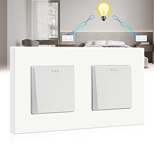 BSEED Lichtschalter Doppel 1 Fach 2 Weg, Wechselschalter, PC Panel Lichtschalter Unterputz, Taster Schalter, Wandschalter Schalter Unterputz, Light Switch für Wohnzimmer, Küche, Büro, Weiß-157mm von BSEED