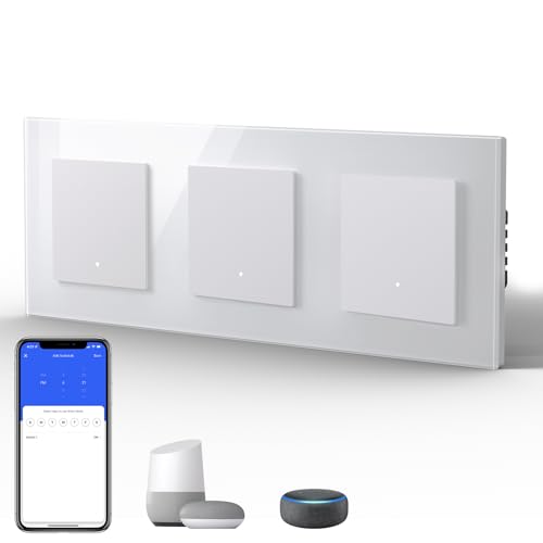 BSEED Lichtschalter Glas Smart WiFi Wechselschalter Compatibel mit Google Home und Alexa Neutrale Leitung Benötigt, 1 Fach 1 Weg,228mm Weiß BSEED Lichtschalter Glas Smart WiFi Wechselschalter Compatibel mit Google Home und Alexa Neutrale Leitung Benötigt, 1 Fach 1 Weg,228mm Weiß von BSEED