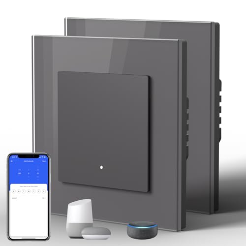 BSEED Lichtschalter Glas Smart WiFi Wechselschalter Compatibel mit Google Home und Alexa Neutrale Leitung Benötigt, 1 Fach 2 Wege, 86mm Grau, 2 Pack BSEED Lichtschalter Glas Smart WiFi Wechselschalter Compatibel mit Google Home und Alexa Neutrale Leitung Benötigt, 1 Fach 2 Wege, 86mm Grau, 2 Pack von BSEED