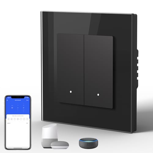 BSEED Lichtschalter Glas Smart WiFi Wechselschalter Compatibel mit Google Home und Alexa Neutrale Leitung Benötigt, 2 Fach 1 Weg, 86mm Schwarz BSEED Lichtschalter Glas Smart WiFi Wechselschalter Compatibel mit Google Home und Alexa Neutrale Leitung Benötigt, 2 Fach 1 Weg, 86mm Schwarz von BSEED