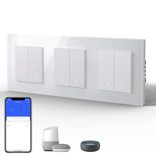 BSEED Lichtschalter Glas Smart WiFi Wechselschalter Compatibel mit Google Home und Alexa Neutrale Leitung Benötigt, 2 Fach 1 Weg,228mm Weiß BSEED Lichtschalter Glas Smart WiFi Wechselschalter Compatibel mit Google Home und Alexa Neutrale Leitung Benötigt, 2 Fach 1 Weg,228mm Weiß von BSEED