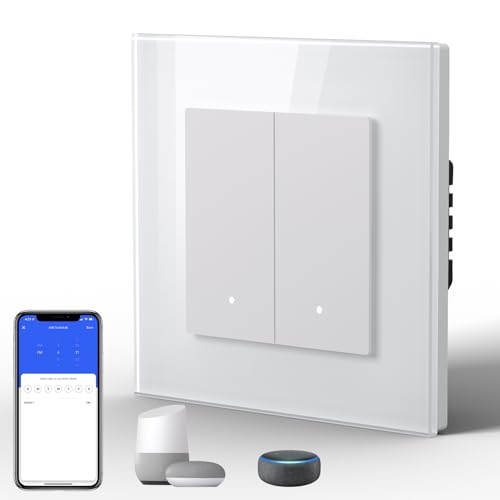 BSEED Lichtschalter Glas Smart WiFi Wechselschalter Compatibel mit Google Home und Alexa Neutrale Leitung Benötigt, 2 Fach 1 Weg,86mm Weiß BSEED Lichtschalter Glas Smart WiFi Wechselschalter Compatibel mit Google Home und Alexa Neutrale Leitung Benötigt, 2 Fach 1 Weg,86mm Weiß von BSEED