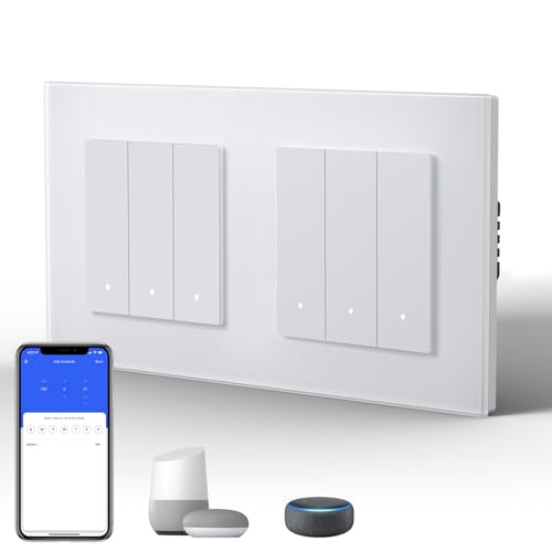 BSEED Lichtschalter Glas Smart WiFi Wechselschalter Compatibel mit Google Home und Alexa Neutrale Leitung Benötigt, 3 Fach 1 Weg,157mm Weiß BSEED Lichtschalter Glas Smart WiFi Wechselschalter Compatibel mit Google Home und Alexa Neutrale Leitung Benötigt, 3 Fach 1 Weg,157mm Weiß von BSEED