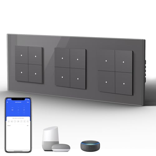 BSEED Lichtschalter Glas Smart WiFi Wechselschalter Compatibel mit Google Home und Alexa Neutrale Leitung Benötigt, 4 Fach 1 Weg, 228mm Grau BSEED Lichtschalter Glas Smart WiFi Wechselschalter Compatibel mit Google Home und Alexa Neutrale Leitung Benötigt, 4 Fach 1 Weg, 228mm Grau von BSEED