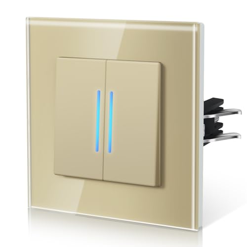 BSEED Lichtschalter Rückstellschalter, Unterputz Schalter mit Krallen, NEU E-Serie, 2 Fach 1 Weg,86mm Gold von BSEED