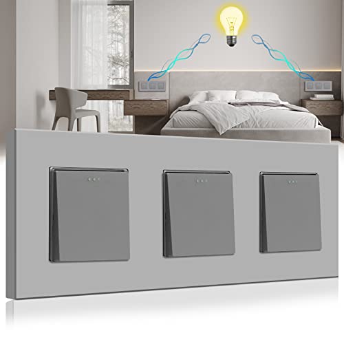 BSEED Lichtschalter Tripel 1 Fach 2 Weg, Wechselschalter, PC Panel Lichtschalter Unterputz, Taster Schalter, Wandschalter Schalter Unterputz, Light Switch für Wohnzimmer, Küche, Büro, Grau-228mm von BSEED