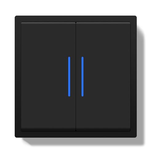 BSEED Lichtschalter Unterputz,Taster Schalter mit Steckklemme,2 Fach 2 Weg Wechselschalter mit LED Kontrollleuchte,Modern Wandschalter mit PC Rahmen,Unterputz Schalter Schwarz- 80X80mm von BSEED