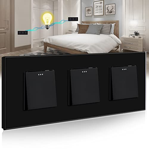 BSEED Lichtschalter Unterputz Schalter Physische Taste Schalter Tripel 1 Fach 2 Wege Wechselschalter Glas Lichtschalter 10A Wandschalter Kristall Schwarz Kippschalter von BSEED