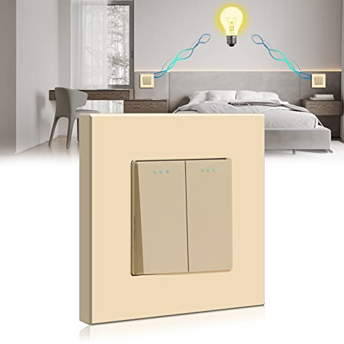 BSEED Lichtschalter Wechselschalter 2 Fach 2 Weg, PC Panel Lichtschalter Unterputz, Taster Schalter, Wandschalter Schalter Unterputz, Light Switch für Wohnzimmer, Küche, Büro, Gold-86mm von BSEED