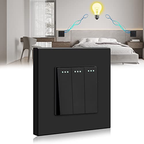 BSEED Lichtschalter Wechselschalter 3 Fach 2 Weg, PC Panel Lichtschalter Unterputz, Taster Schalter, Wandschalter Schalter Unterputz, Light Switch für Wohnzimmer, Küche, Büro, Schwarz-86mm von BSEED