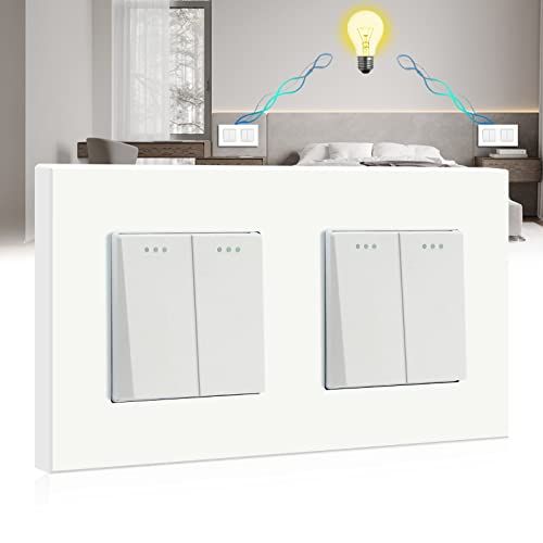 BSEED Lichtschalter Wechselschalter Doppel 2 Fach 2 Weg, PC Panel Lichtschalter Unterputz, Taster Schalter, Wandschalter Schalter Unterputz, Light Switch für Wohnzimmer, Küche, Büro, Weiß-157mm von BSEED