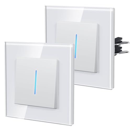 BSEED Lichtschalter aus Glas,Unterputz Schalter mit Krallen, Wechselschalter mit Hintergrundlicht, Einfach Montage, NEU E-Serie,1 Fach 2 Wege - 2Pack,86mm Weiß BSEED Lichtschalter aus Glas,Unterputz Schalter mit Krallen, Wechselschalter mit Hintergrundlicht, Einfach Montage, NEU E-Serie,1 Fach 2 Wege - 2Pack,86mm Weiß von BSEED