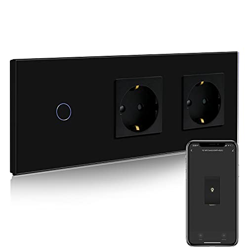 BSEED Normal Steckdose mit Smart Alexa Lichtschalter Kompatibel mit Alexa,Google Home,Touchscreen-schalter,Smart Lichtschalter 1 Fach 1 Weg 16A Doppel Steckdose Schwarz (Neutrale Leitung benötigt) von BSEED