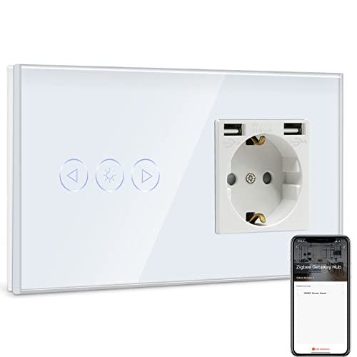 BSEED Normal Steckdose mit Smart ZigBee Dimmer Lichtschalter Kompatibel mit Alexa,Google Home, 1 Fach 1 Weg Lichtschalter mit USB Steckdose (Max. 2.1A) Weiß (Tuya Hub benötigt) von BSEED