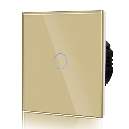 BSEED Normal Touch Schalter Standard Hohe Energie Glas Berührung Wandlichtschalter 110V - 240V Gehärtete Kristallplatte mit LED Hintergrundbeleuchtung 1 Fach 2 Weg Gold von BSEED