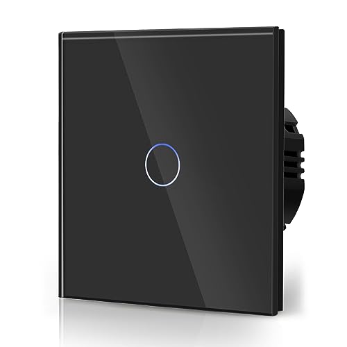 BSEED Normal Touch Schalter Standard Hohe Energie Glas Berührung Wandlichtschalter 110V - 240V Gehärtete Kristallplatte mit LED Hintergrundbeleuchtung 1 Fach 2 Weg Schwarz von BSEED