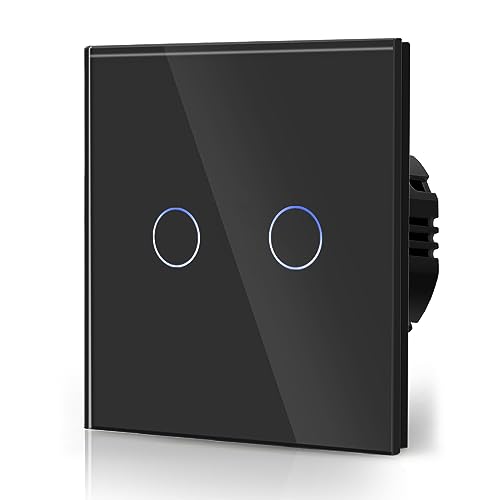 BSEED Normal Touch Schalter Standard Hohe Energie Glas Berührung Wandlichtschalter 110V - 240V Gehärtete Kristallplatte mit LED Hintergrundbeleuchtung 2 Fach 2 Weg Schwarz von BSEED