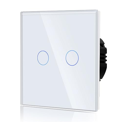 BSEED Normal Touch Schalter Standard Hohe Energie Glas Berührung Wandlichtschalter 110V - 240V Gehärtete Kristallplatte mit LED Hintergrundbeleuchtung 2 Fach 2 Weg Weiß von BSEED
