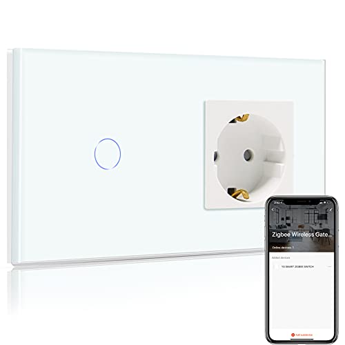 BSEED Normale Steckdose mit Smart ZigBee Lichtschalter, intelligenter Wandschalter arbeitet mit Alexa und Google Home, 1 fach 1 Weg Unterputz Schalter 250V Weiß (Hub erforderlich) von BSEED
