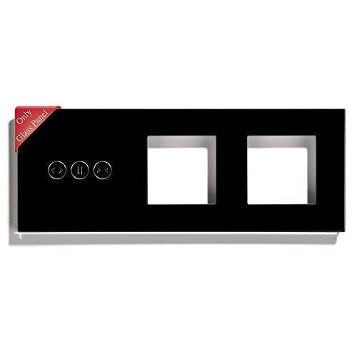 BSEED Rahmen Glasrahmen Panel für Doppel Smart Vorhang Lichtschalter und Steckdose Kristall Glasscheibe Glaspanel für Wlan Vorhang Schalter und Steckdose 3 Fach Schwarz 228mm von BSEED