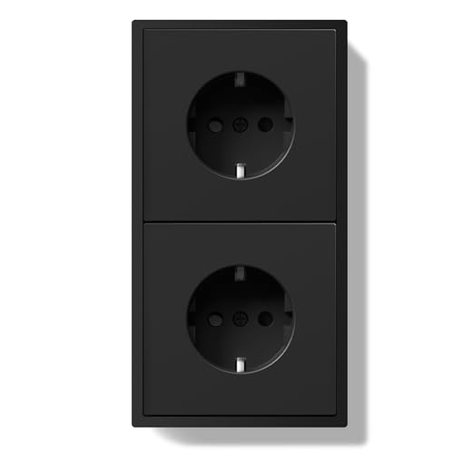 BSEED Schuko Doppelsteckdose Unterputz, Wandsteckdose 16Amp mit PC Rahmen, Zweifach Steckdose mit Krallen, 2 Fach Schwarz von BSEED