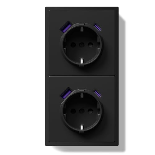 BSEED Schuko Doppelsteckdose Unterputz mit USB C 20W, Wandsteckdose 16Amp mit PC Rahmen, Zweifach Steckdose mit Krallen, 2 Fach Schwarz BSEED Schuko Doppelsteckdose Unterputz mit USB C 20W, Wandsteckdose 16Amp mit PC Rahmen, Zweifach Steckdose mit Krallen, 2 Fach Schwarz von BSEED