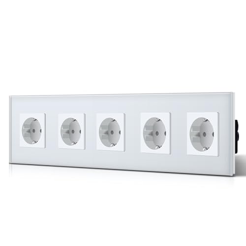 BSEED Schuko Normal Steckdose 5 Fach EU-Standard Unterputz Wandsteckdose Einfache Installationckdose Kristall Glas Platte 16Amp 250V Verlängerungssteckdosen 370mm Weiß BSEED Schuko Normal Steckdose 5 Fach EU-Standard Unterputz Wandsteckdose Einfache Installationckdose Kristall Glas Platte 16Amp 250V Verlängerungssteckdosen 370mm Weiß von BSEED
