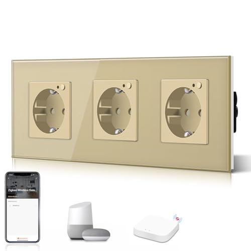BSEED Schuko Smart Alexa ZigBee 3 Fach Steckdose 16A Glassteckdose, 1 Pack 1 Weg Gold 228mm Unterputz-Installation APP-Steuerung Arbeit mit Alexa/Google Home DIY Free Spin Nur 2.4 GHz BSEED Schuko Smart Alexa ZigBee 3 Fach Steckdose 16A Glassteckdose, 1 Pack 1 Weg Gold 228mm Unterputz-Installation APP-Steuerung Arbeit mit Alexa/Google Home DIY Free Spin Nur 2.4 GHz von BSEED