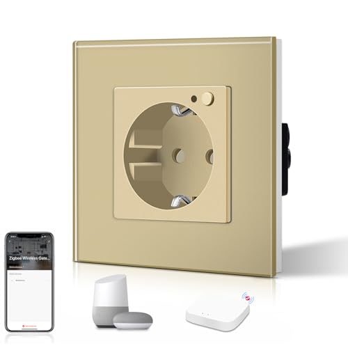 BSEED Schuko Smart Alexa ZigBee Steckdose 16A Glassteckdose, 1 Pack 1 Weg Gold 86mm Unterputz-Installation APP-Steuerung Arbeit mit Alexa/Google Home DIY Free Spin Nur 2.4 GHz BSEED Schuko Smart Alexa ZigBee Steckdose 16A Glassteckdose, 1 Pack 1 Weg Gold 86mm Unterputz-Installation APP-Steuerung Arbeit mit Alexa/Google Home DIY Free Spin Nur 2.4 GHz von BSEED