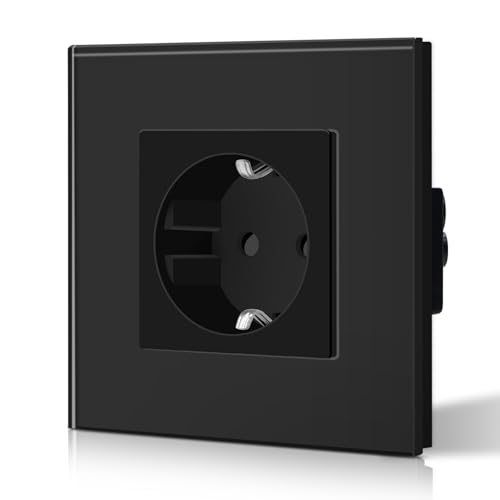 BSEED Schuko Steckdose 1 Fach EU-Standard Einzel Wandsteckdose Kristall Glas Platte 16Amp 250 V Verl?ngerungssteckdosen 86mm Schwarz von BSEED