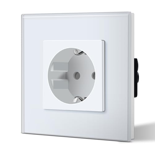 BSEED Schuko Steckdose 1 Fach EU-Standard Einzel Wandsteckdose Kristall Glas Platte 16Amp 250 V Verlängerungssteckdosen 86mm Weiß von BSEED
