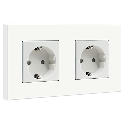 BSEED Schuko Steckdose 2 Fach Einbausteckdose Unterputz Steckdose, Doppelsteckdose mit PC Platte,Steckdose Unterputz 16Amp EU Standard Verlängerungssteckdosen, Steckdosen Kindersicherung, Weiß - 157mm von BSEED